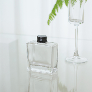 20 x Clear Rectangular Glass Bottles with Black Caps 100ml