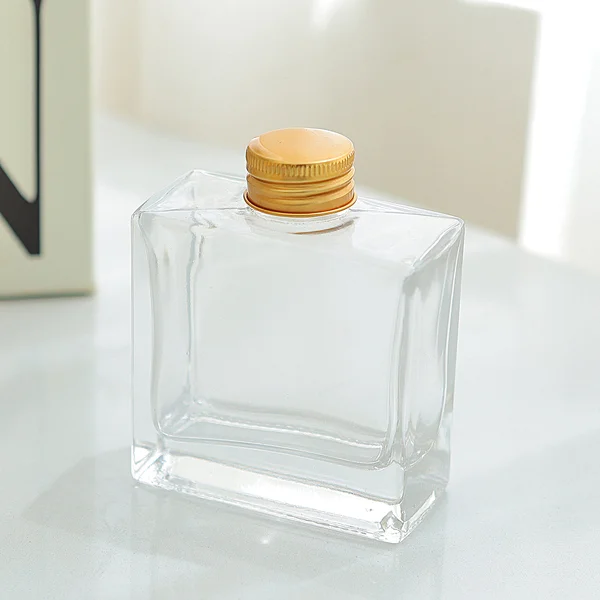 20 x Clear Rectangular Glass Bottles with Gold Caps 100ml