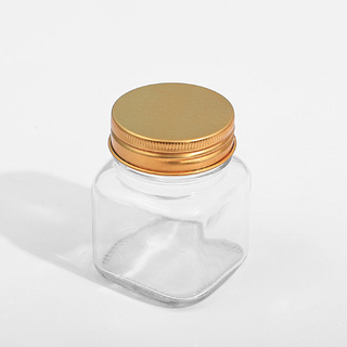 40 x Glass  Square Jars with Gold Aluminium Caps 100ml