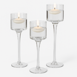 Set of 3  Clear Glass Hurricane Candle Holder Small