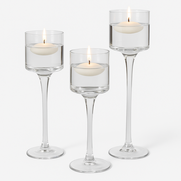 Set of 3  Clear Glass Hurricane Candle Holder Small