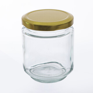 140 x 200ML Gold Lid Round Candy Jam Glass Jars Honey Preserving Wedding Favours