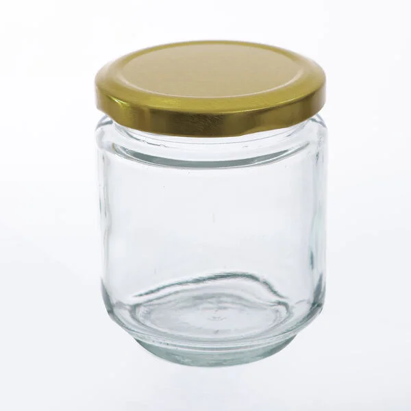 140 x 200ML Gold Lid Round Candy Jam Glass Jars Honey Preserving Wedding Favours