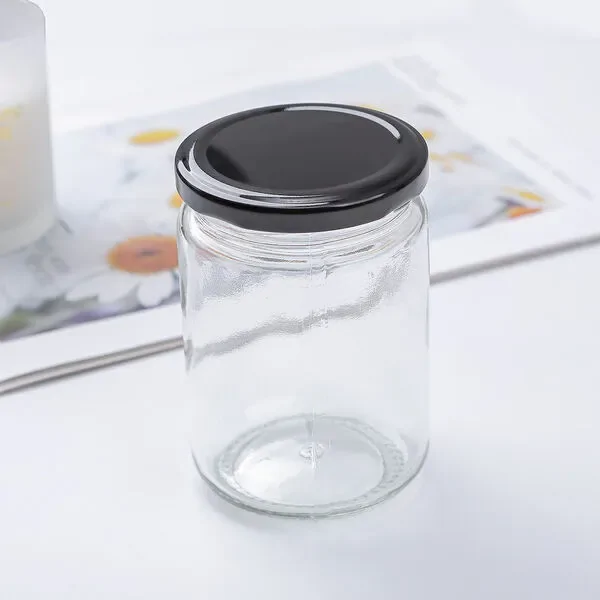 35 x 370ML Black Lid Round Candy Jam Glass Jars Honey Preserving Wedding Favours