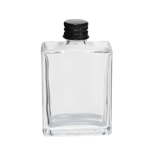 40 x Clear Rectangular Glass Bottles with Black Caps 50ml