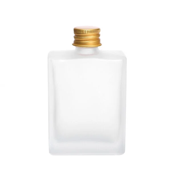 40 x Frosted Rectangular Glass Bottles with Gold Caps 50ml
