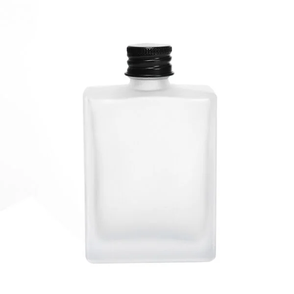 40 x Frosted Rectangular Glass Bottles with Black Caps 50ml