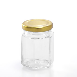 40 x 85ml Hexagon Shape Glass Jars Gold Lid