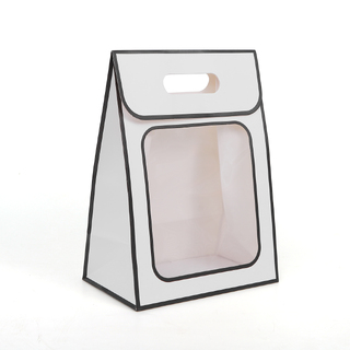 12 x Small Black and White Gift Bag with Clear Transparent Window and Handle