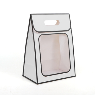 12 x Small Black and White Gift Bag with Clear Transparent Window and Handle