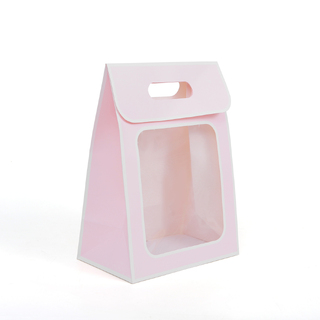 12 x Small Pink Gift Bag with Clear Transparent Window and Handle