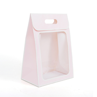 12 x Large Pink Gift Bag with Clear Transparent Window and Handle