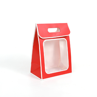 12 x Small Red Gift Bag with Clear Transparent Window and Handle
