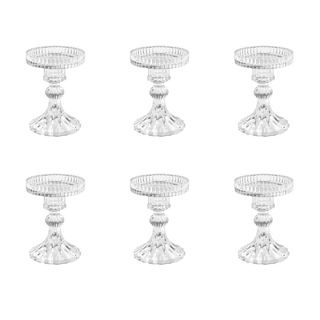 6 x  Clear Glass Classic Pillar Candle Holder Small