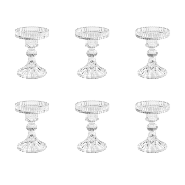 6 x  Clear Glass Classic Pillar Candle Holder Small Bulk Lot