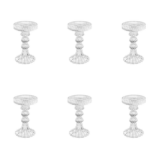 6 x Clear Glass Classic Pillar Candle Holder Medium Bulk Lot