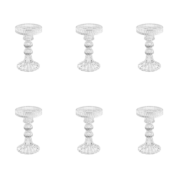 6 x Clear Glass Classic Pillar Candle Holder Medium Bulk Lot