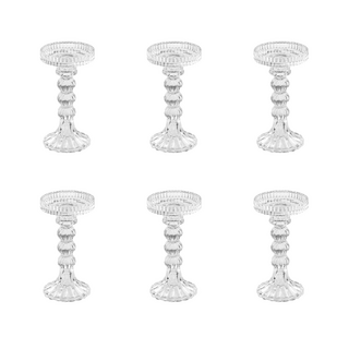 6 x Clear Glass Classic Pillar Candle Holder Large Bulk Lot