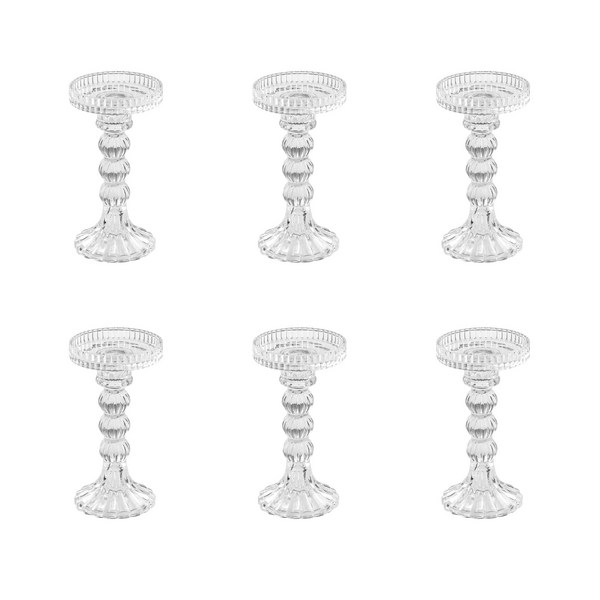 6 x Clear Glass Classic Pillar Candle Holder Large Bulk Lot