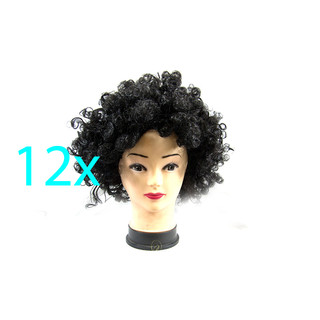 Bulk Lot x 12 Black Afro Wig Curly Party Clown Disco Fancy Dress Up Party Costume