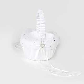 White Heart Wedding Flower Girl Diamante Basket 23x17cm