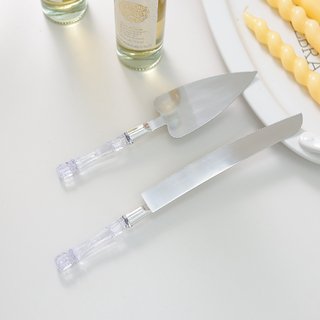 Wedding Bridal Cake Server Knife Set Steel Clear Handle Gift Box 