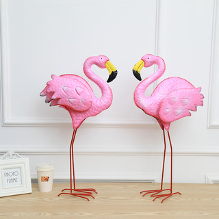 2 x Pink Flamingos Metal Yard Garden Lawn Art Ornaments Wedding Decorations