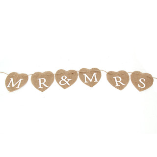 Mr Mrs Heart Vintage Hessian Burlap Bunting Banner Wedding Party Decoration