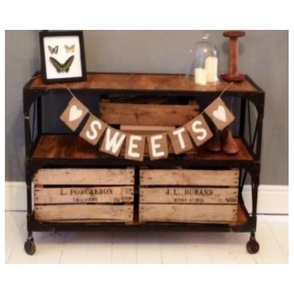 Vintage Rustic Wedding Decoration HEART SWEET Hessian Burlap Bunting Banner