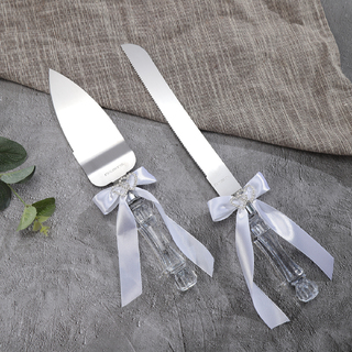 Wedding Bridal Cake Server Knife Set Steel Love Heart Clear Handle Gift Box 