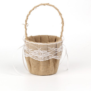 Hessian Burlap Jute Floral Lace Flower Girl Basket Wedding 23X12.5CM