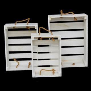 3PC Wooden White Decorative Crates Boxes Wedding Home Vintage Rustic Storage  