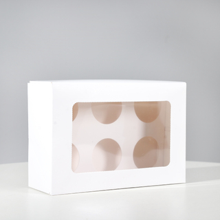 100 x White Cup Cake Box 6 Holes With Clear Window  