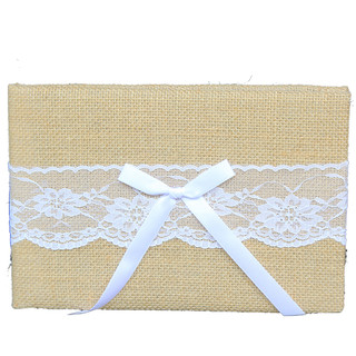 Burlap Guest Book Signing Album With White Lace Hessian Rustic Vintage Wedding 