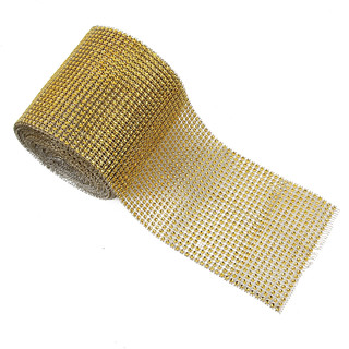 10m Diamante Diamond Gold Crystal Rhinestone Sparkling Effect Mesh Ribbon