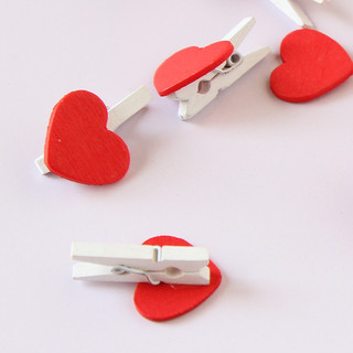 100pcs x Wooden Mini Red Love Heart Peg with White Clips Photo Card Wedding Decor
