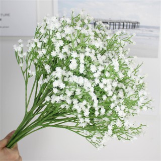 DuHouse 10pcs Babys Breath Artificial Flowers Fake White Flowers Real Touch Gypsophila Floral in Bulk for Home Wedding Garden Decor (White Long Stem)