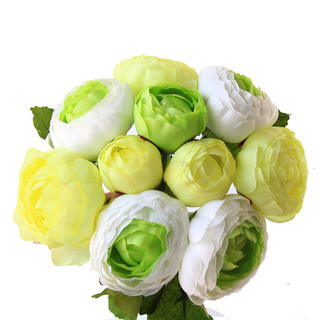 10 Heads Green & White Silk Peony Rose Bouquet Artificial Flowers Wedding Home Decor