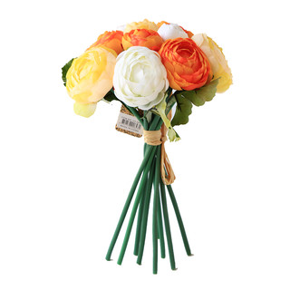 10 Heads Yellow and White Silk Peony Rose Bouquet Artificial Flowers Wedding Home Decor