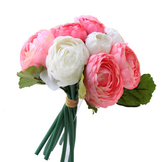 10 Heads Pink And White Silk Peony Rose Bouquet Artificial Flowers Wedding Home Decor