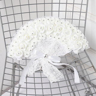 White Spanish Style Lace Fan With Foam Rose Head