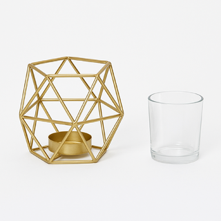 6 X Gold Pentagon Shaped Geometric Design Tea light Votive Candle Holder
