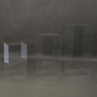 Set of 3 Clear Acrylic Cube Display Plinth Pedestal 