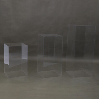 Set of 3 Clear Acrylic Cube Display Plinth Pedestal 