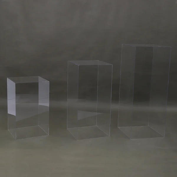 Set of 3 Clear Acrylic Cube Display Plinth Pedestal 