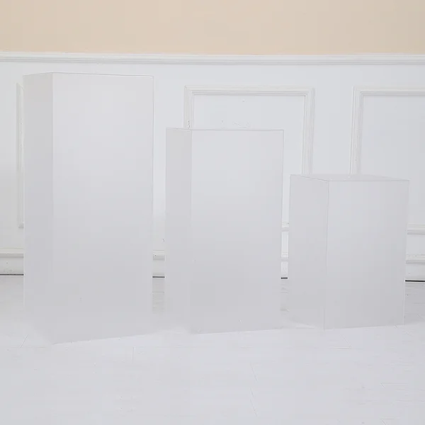 Set of 3 Frosted Acrylic Cube Display Plinth Pedestal 