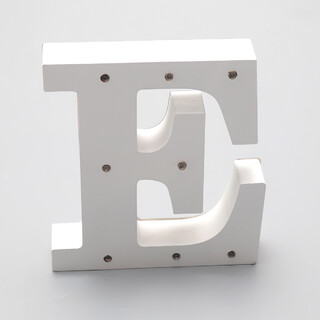 'E'  White Alphabet Wooden Letter LED Sign Light
