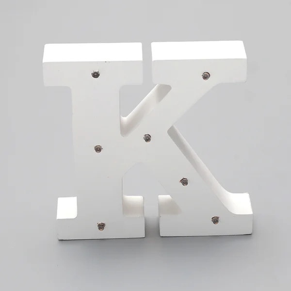 'K'  White Alphabet Wooden Letter LED Sign Light