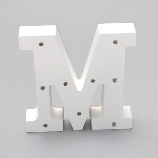 'M'  White Alphabet Wooden Letter LED Sign Light