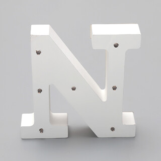'N'  White Alphabet Wooden Letter LED Sign Light
